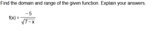 Solved Find The Domain And Range Of The Given Function. | Chegg.com