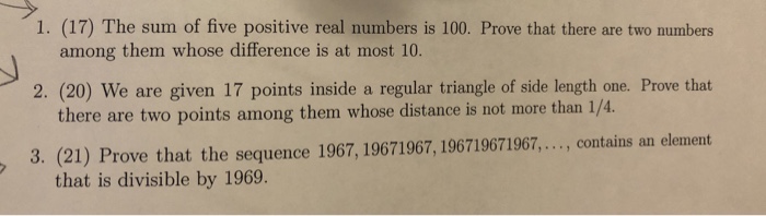 Solved 1. (17) The sum of five positive real numbers is 100. | Chegg.com