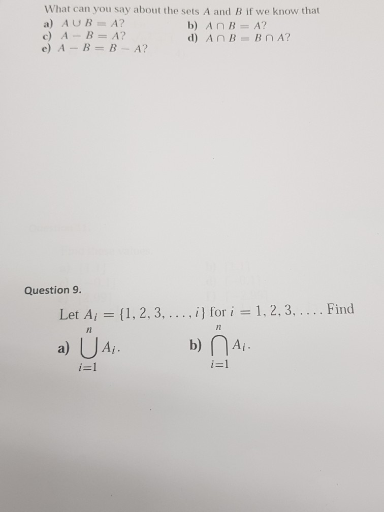 Solved What Can You Say About The Sets A And B If We Know | Chegg.com