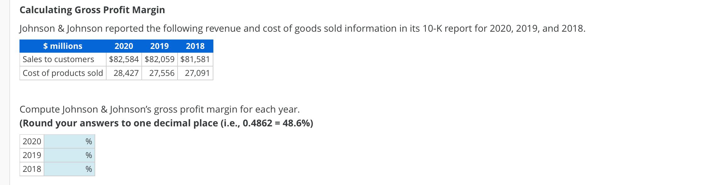 Solved Calculating Gross Profit Margin Johnson \& Johnson