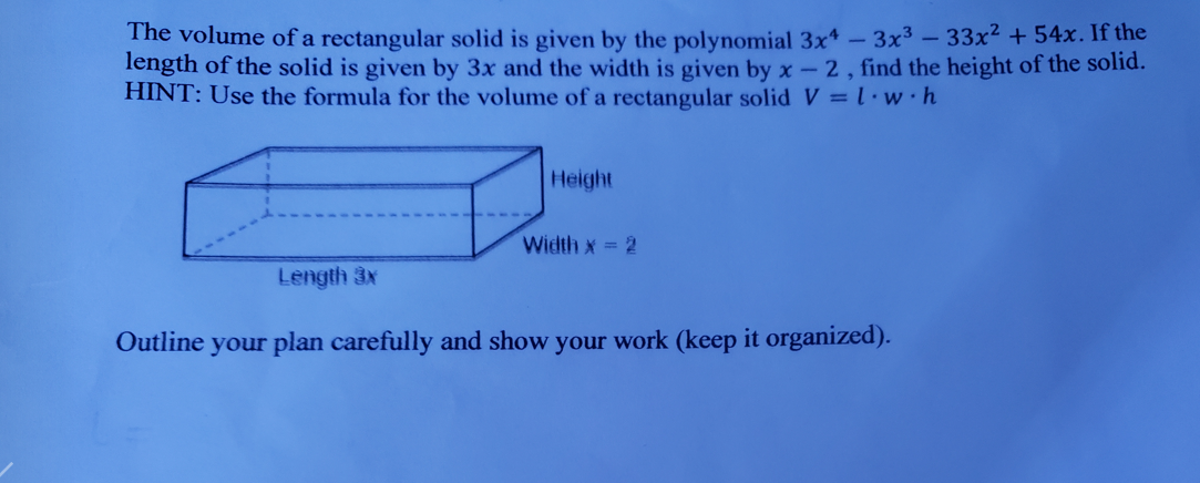 Solved The volume of a rectangular solid is given by the | Chegg.com