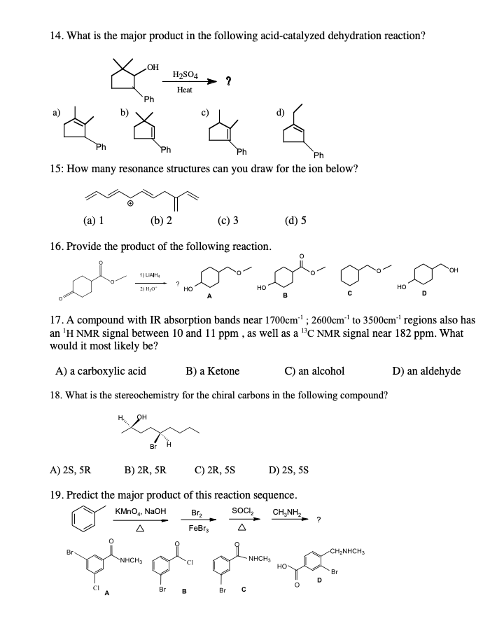 Solved 14. What is the major product in the following | Chegg.com