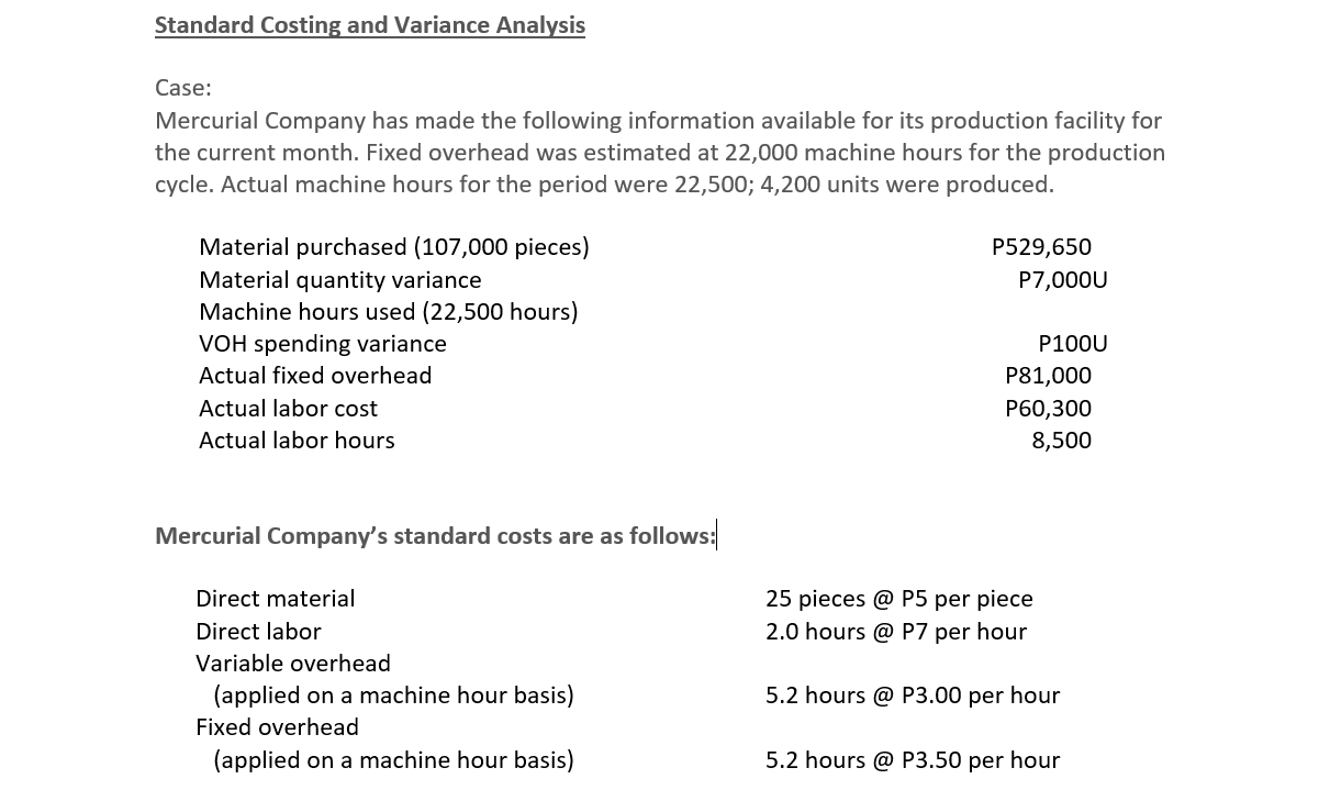 Solved Standard Costing and Variance Analysis Case: | Chegg.com
