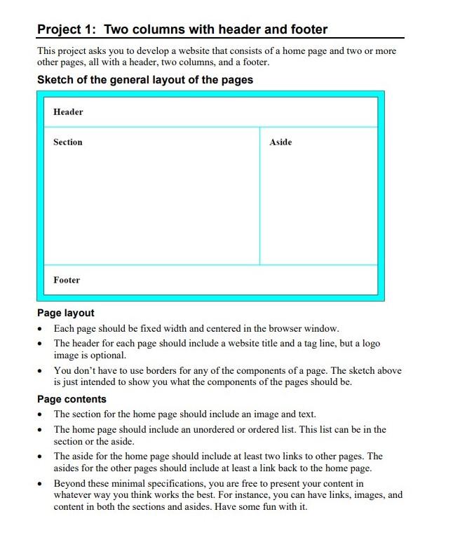 Solved Project 1: Two columns with header and footer This | Chegg.com