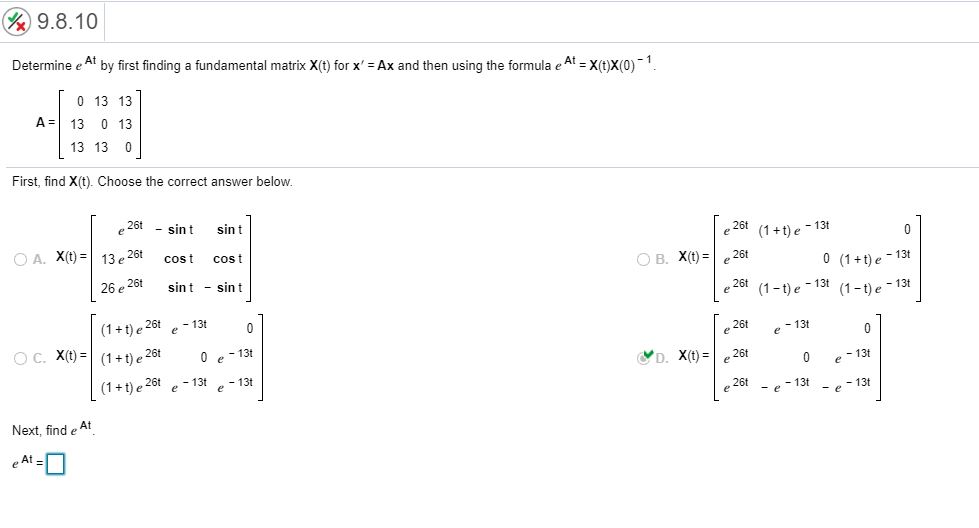 Solved 9.8.10 Determine e At by first finding a fundamental | Chegg.com