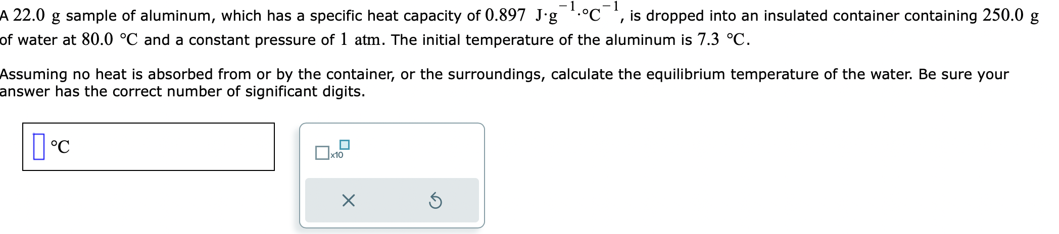 Solved 22.0 g sample of aluminum, which has a specific heat | Chegg.com