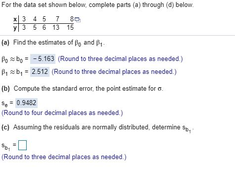 Solved For the data set shown below, complete parts (a) | Chegg.com