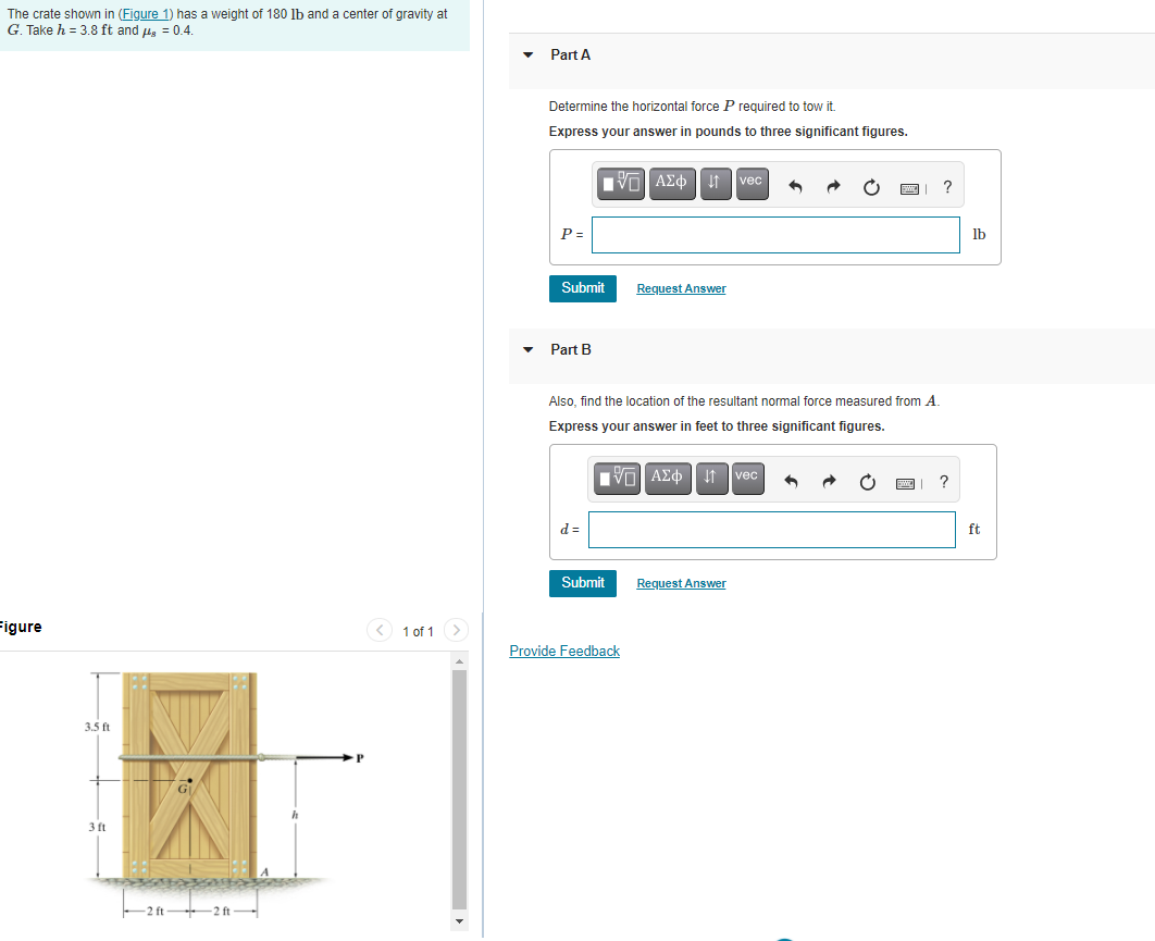 Solved The crate shown in (Figure 1) has a weight of 180 lb