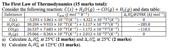 Solved 0 The First Law Of Thermodynamics (15 Marks Total): | Chegg.com