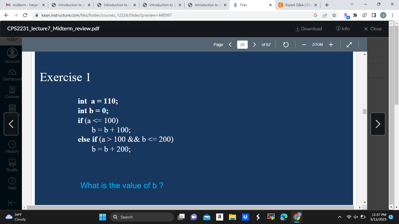 Solved Exercise 1 What Is The Value Of B ? | Chegg.com