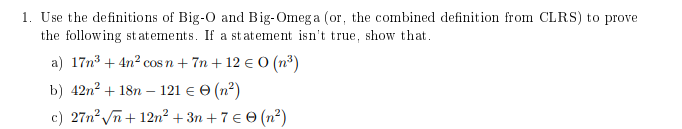 1. Use the definitions of Big-O and Big-Omega (or, | Chegg.com