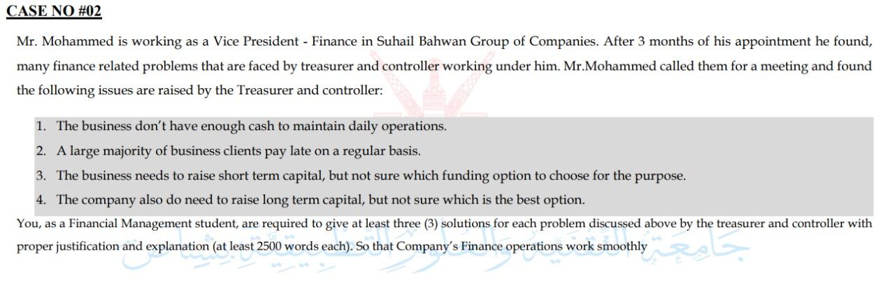 Solved CASE NO #02 Mr. Mohammed is working as a Vice | Chegg.com