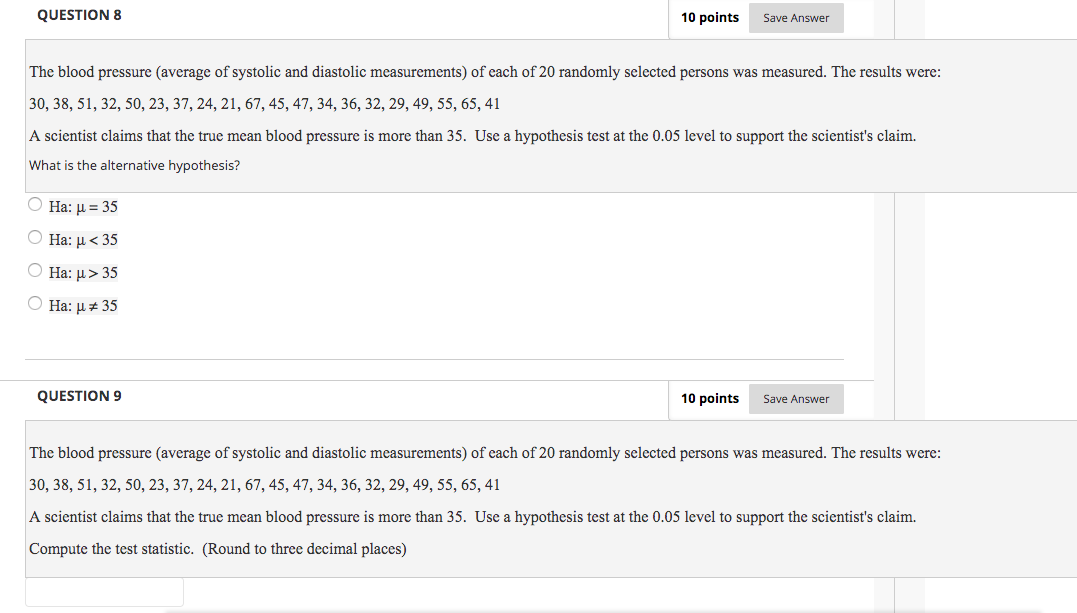 Solved QUESTION 8 10 points Save Answer The blood pressure | Chegg.com