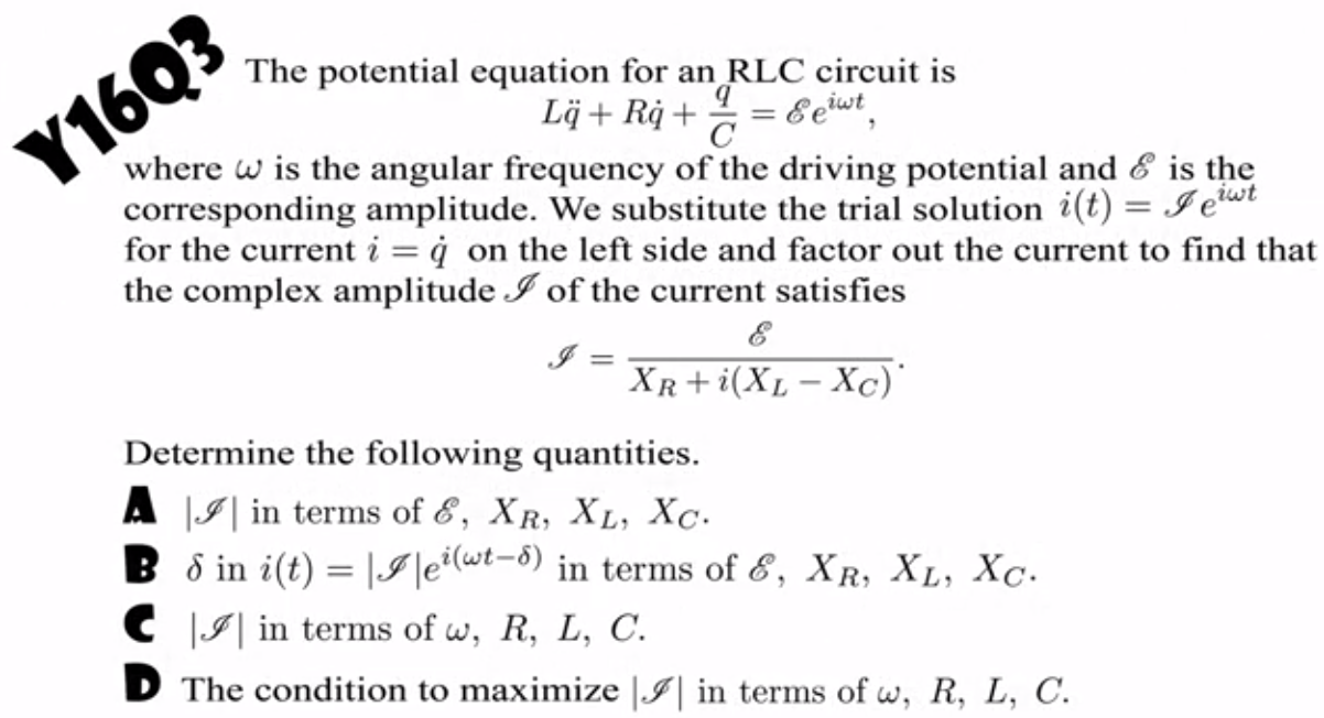 Solved Y1603 The potential equation for an RLC circuit is | Chegg.com