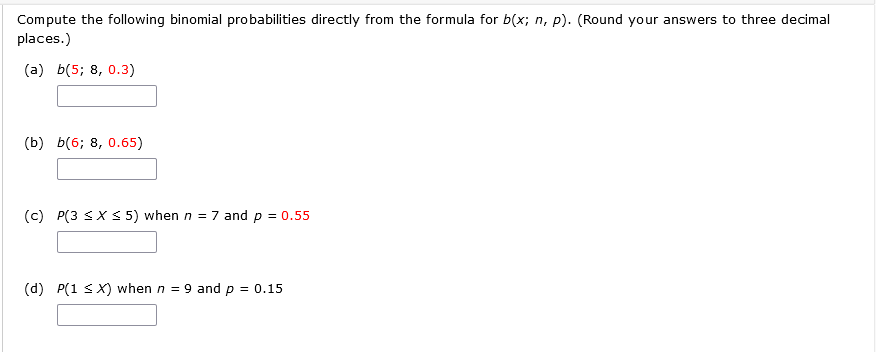 Solved Compute The Following Binomial Probabilities Directly | Chegg.com