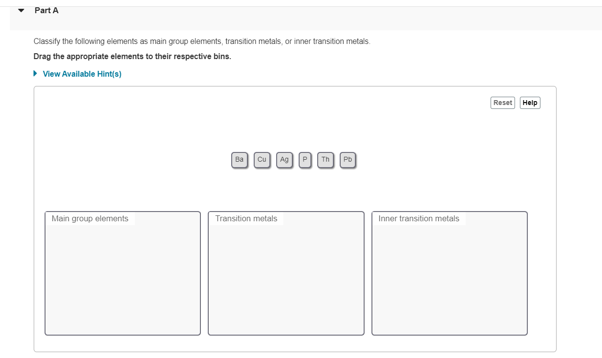 Solved Classify the following elements as main group | Chegg.com