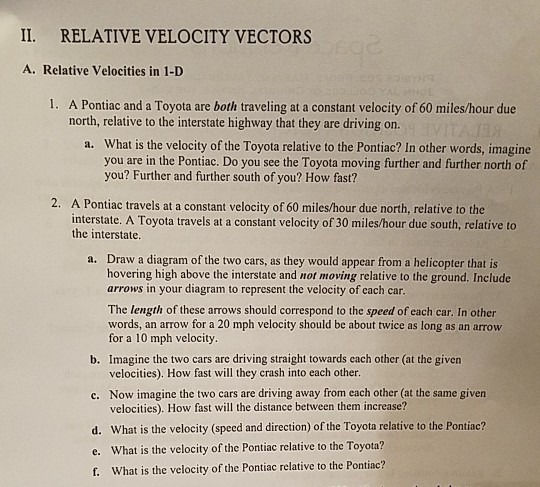 Relative Velocity Questions Vector Solved II. RELATIVE VELOCITY VECTORS A. Relative Velocities | Chegg.com