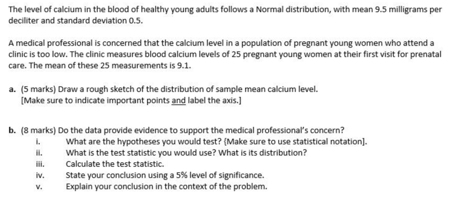 Solved The level of calcium in the blood of healthy young | Chegg.com