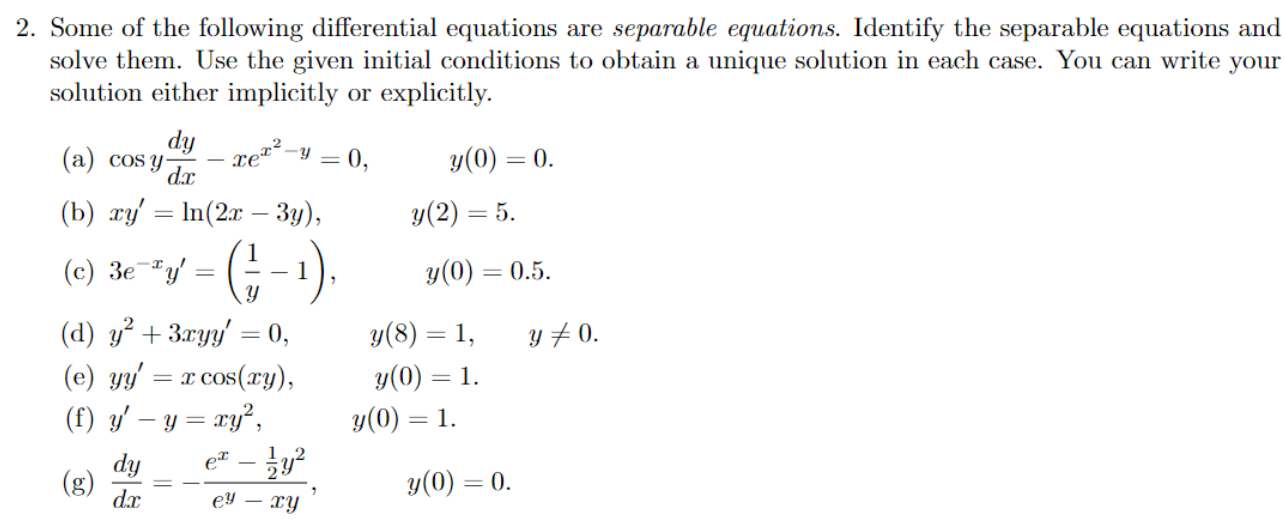 Solved 2. Some of the following differential equations are | Chegg.com