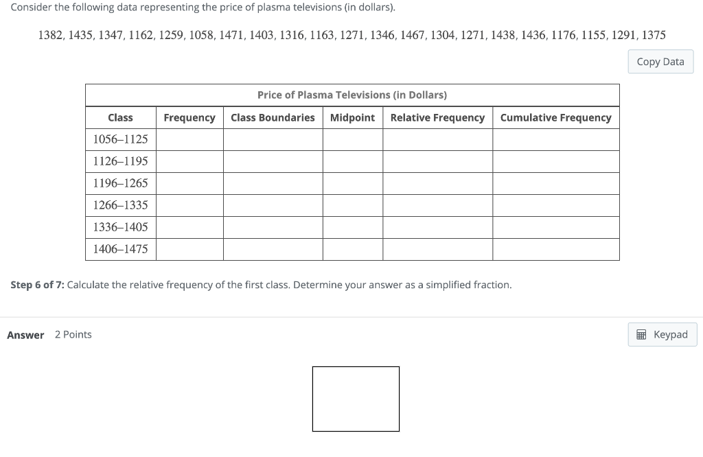 Solved Consider the following data representing the price of | Chegg.com