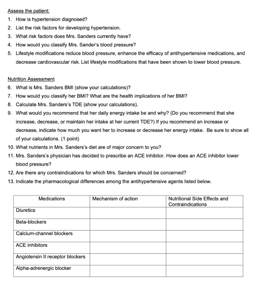 Assess the patient: 1. How is hypertension diagnosed? 2. List the risk factors for developing hypertension. 3. What risk fact