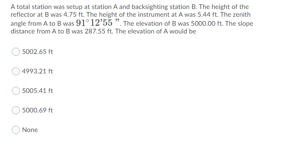Solved A total station was setup at station A and | Chegg.com