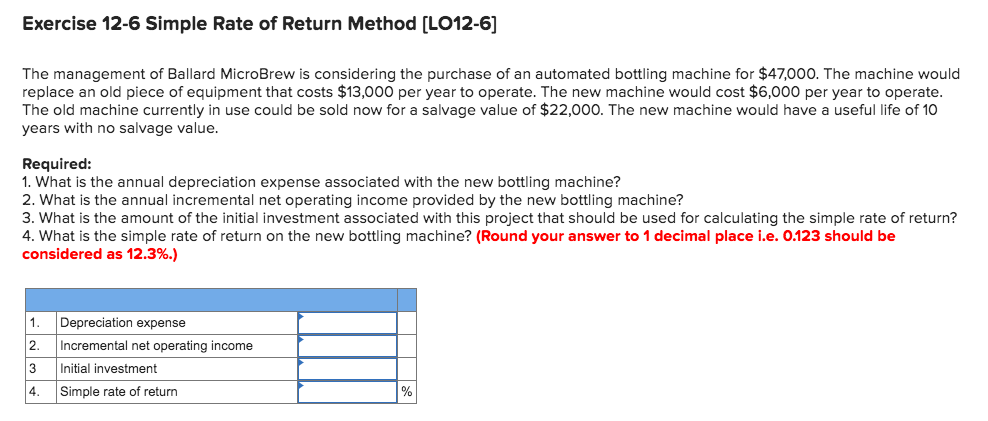 Solved Exercise 12-6 Simple Rate of Return Method (LO12-6] | Chegg.com