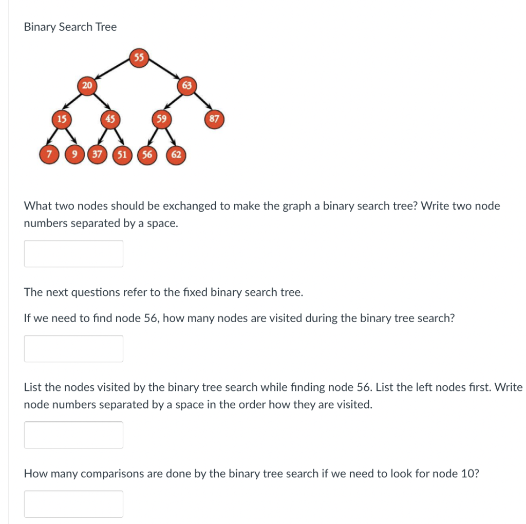 Solved Binary Search Tree 20 15 55 63 87 45 37 51 56 62 What | Chegg.com