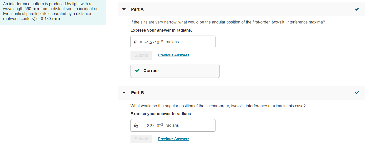 Solved An interference pattern is produced by light with a | Chegg.com