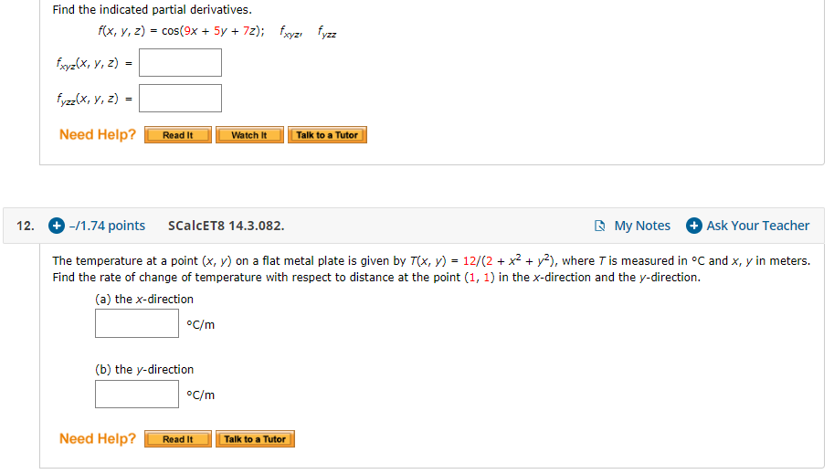 Solved Find The Indicated Partial Derivatives F X Y Z