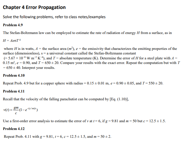 Solved Chapter 4 Error Propagation Solve the following | Chegg.com