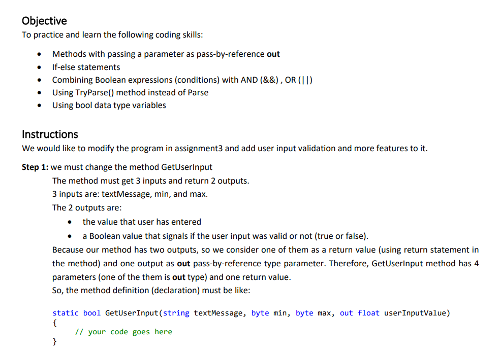 Solved Objective To practice and learn the following coding | Chegg.com