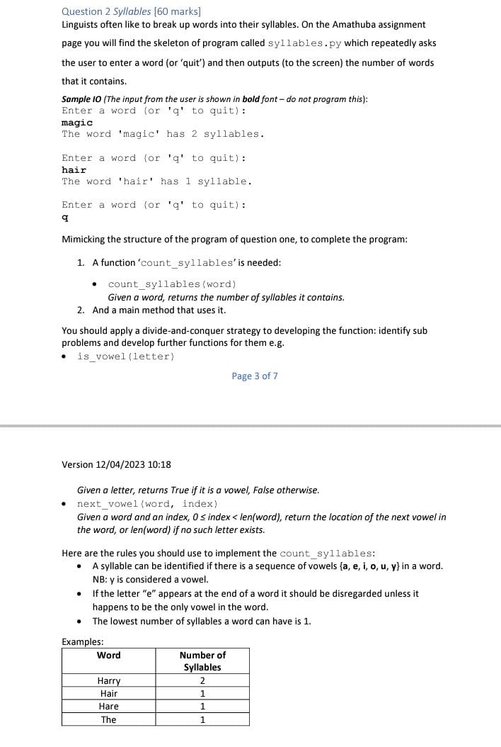 Solved Question 2 Syllables [60 marks] Linguists often like | Chegg.com