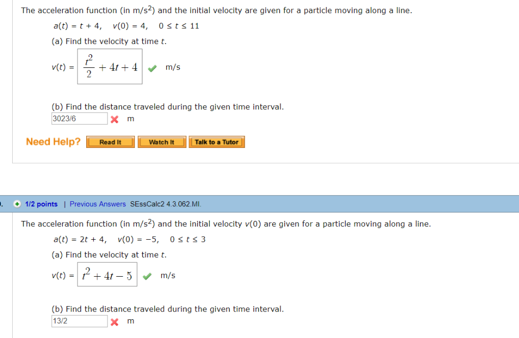 Solved The acceleration function (in m/s2) and the initial | Chegg.com