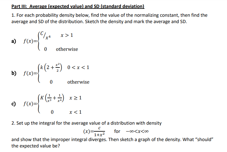 Solved Part III: Average (expected value) and SD (standard | Chegg.com