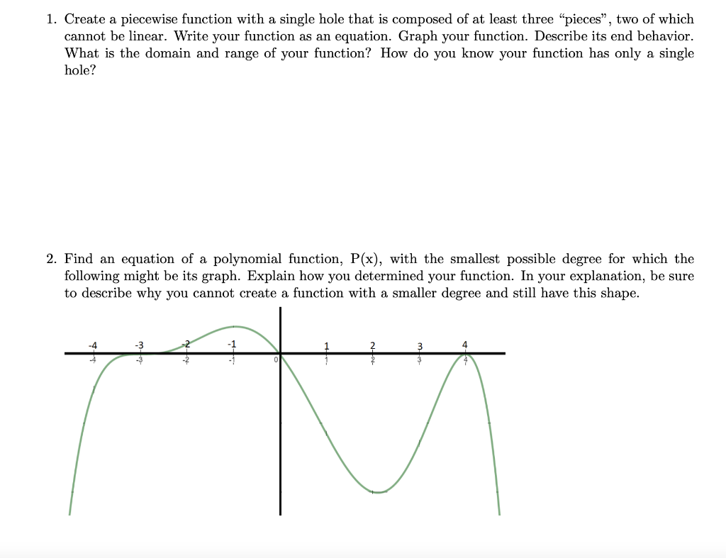 Solved 1. Create a piecewise function with a single hole | Chegg.com