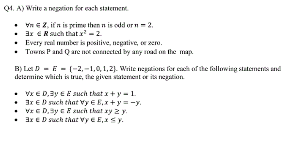 Solved 4. A) Write a negation for each statement . Vn E Z, | Chegg.com