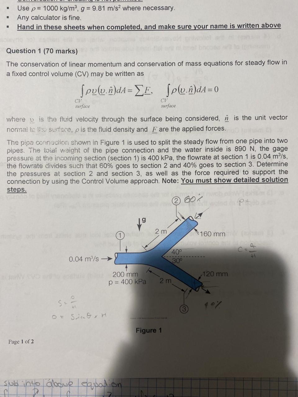 Solved - Use ρ=1000 kg/m3,g=9.81 m/s2 where necessary. - Any | Chegg.com