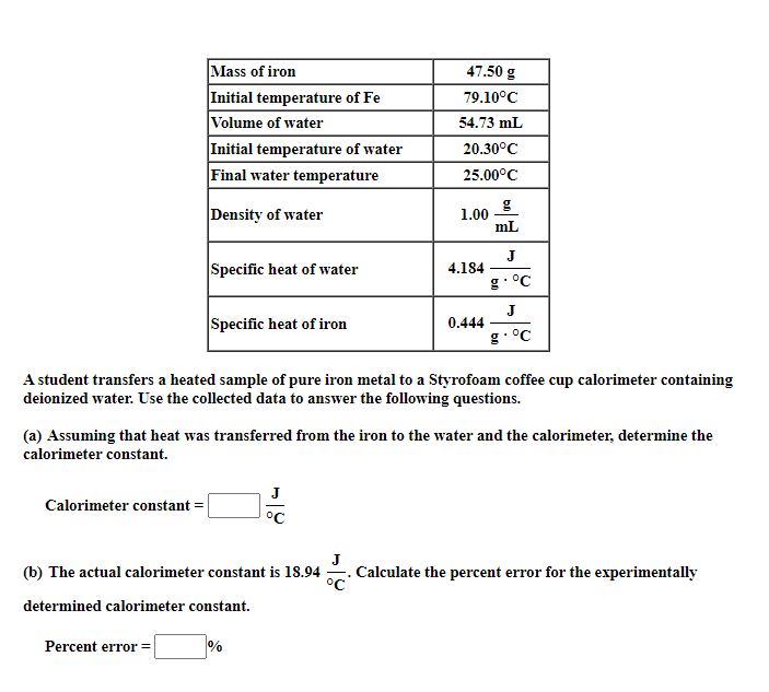 Solved A student transfers a heated sample of pure iron