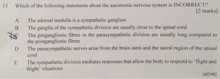 Solved Which of the following statements about the autonomic | Chegg.com