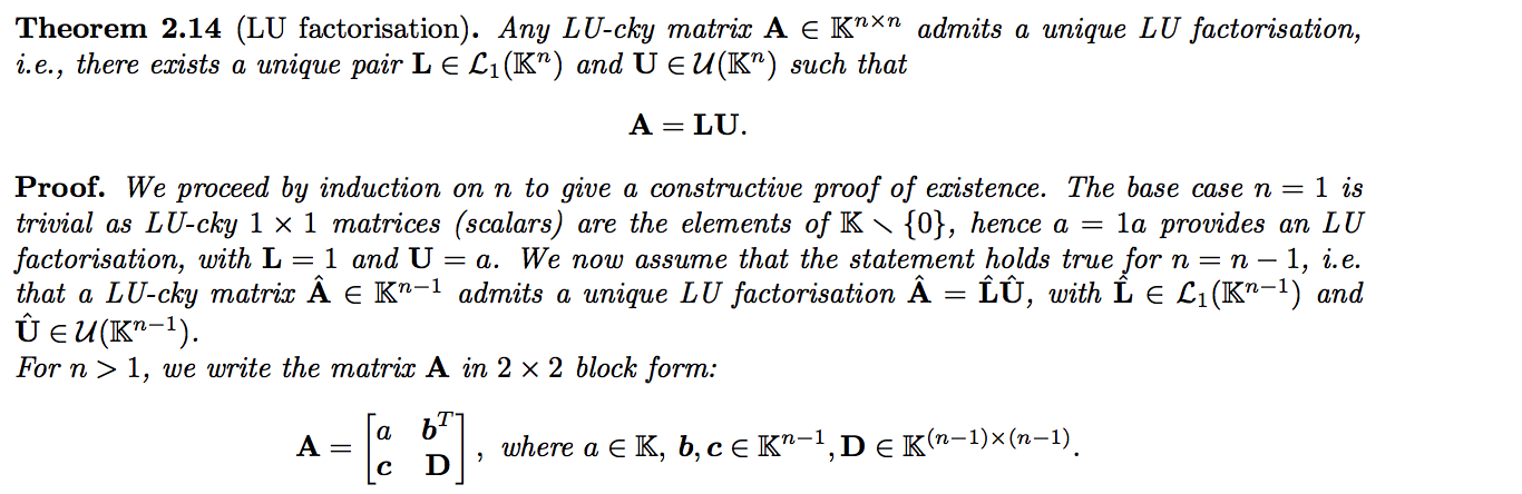 Solved Theorem 2 14 Lu Factorisation Any Lu Cky Matrix Chegg Com