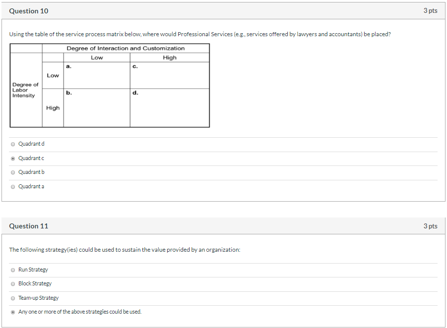 Solved Question 10 3 pts Using the table of the service | Chegg.com