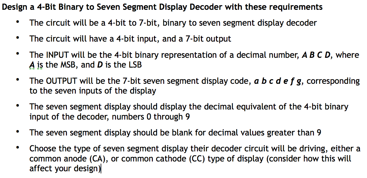 4 bit binary to 7 segment display