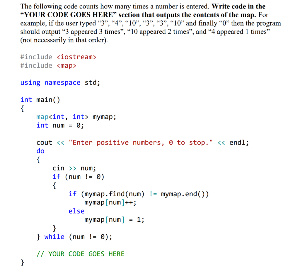 Solved The following code counts how many times a number is | Chegg.com