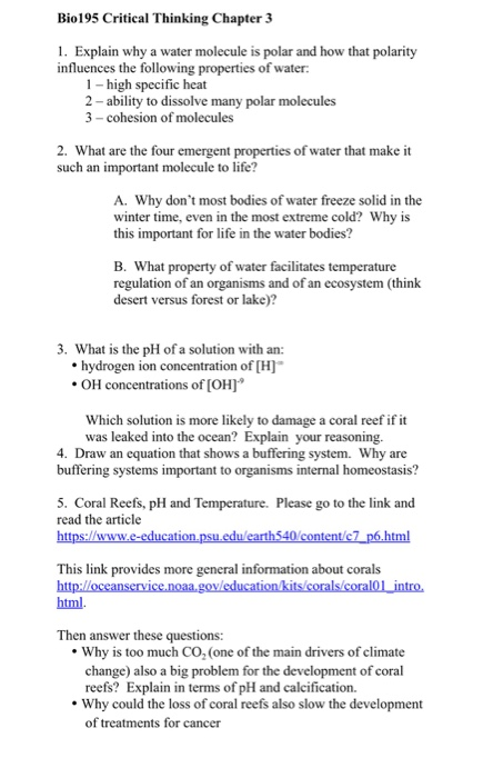Solved Bio195 Critical Thinking Chapter 3 . Explain why a | Chegg.com
