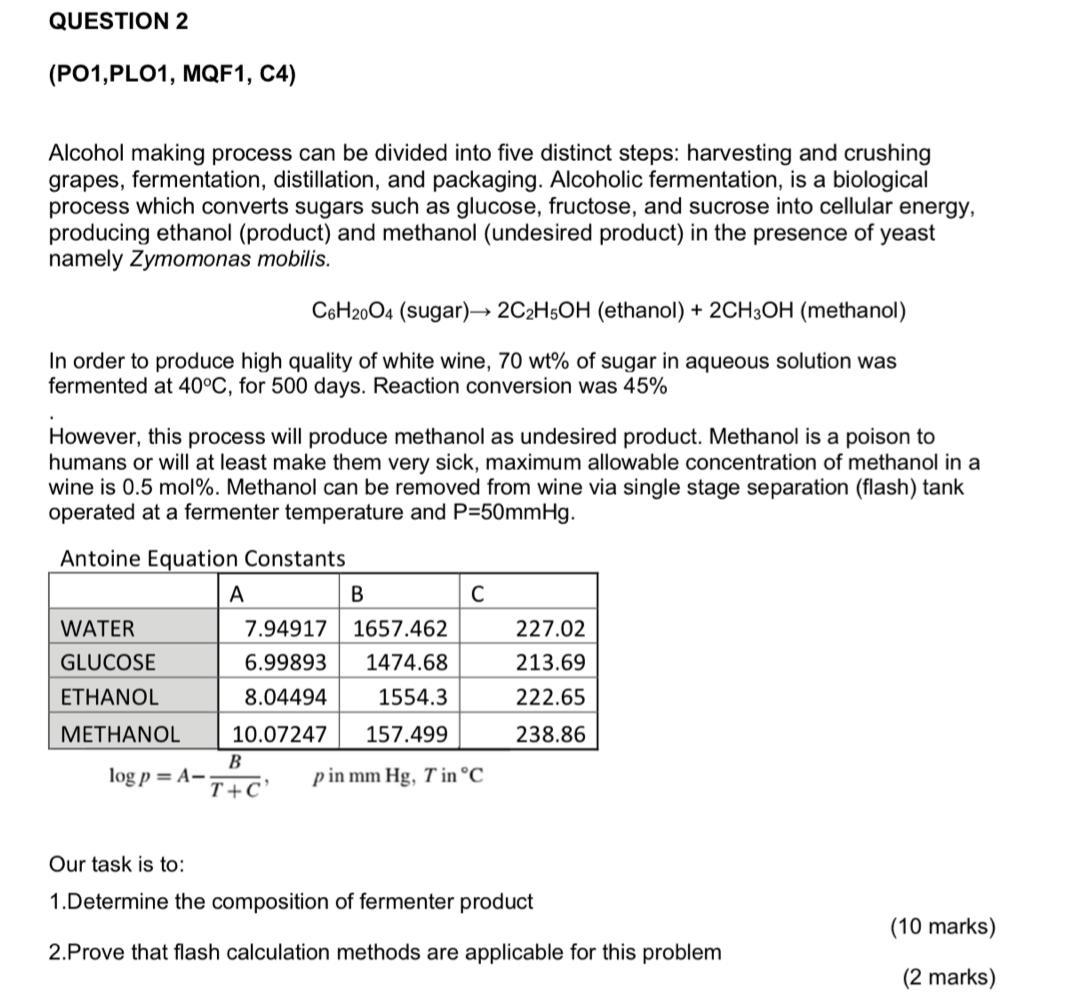 Solved QUESTION 2 (PO1,PLO1, MQF1, C4) Alcohol making | Chegg.com
