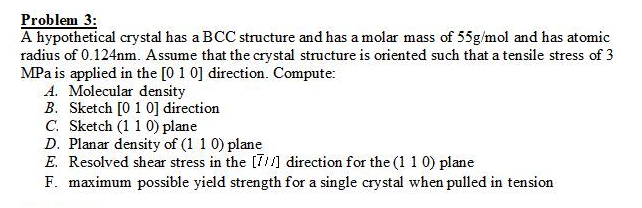 Solved Problem 3: A hypothetical crystal has a BCC structure | Chegg.com