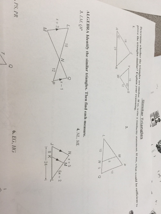 Solved 18 12 10 N5Q ALGEBRA Identify the similar triangles.