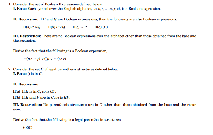 Solved 1. Consider the set of Boolean Expressions defined | Chegg.com