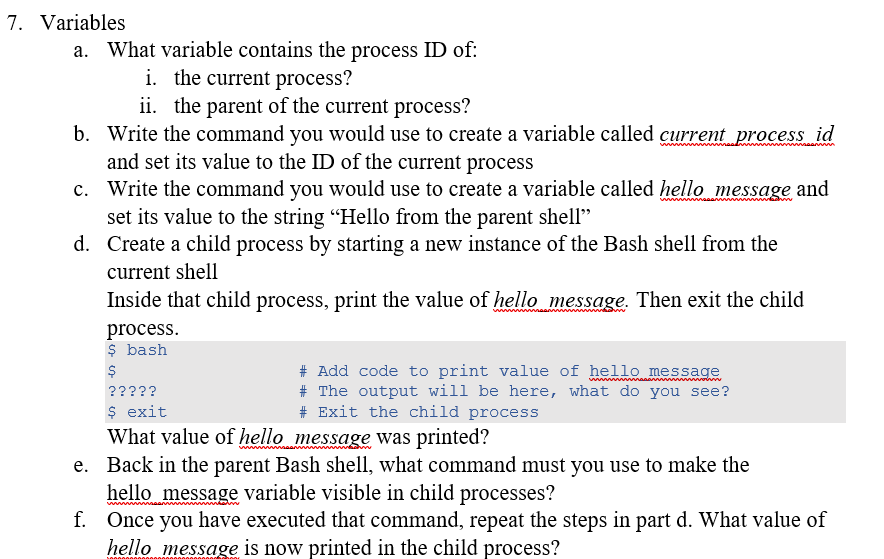 Solved Variables a. What variable contains the process ID | Chegg.com